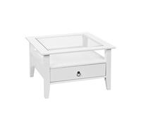 Table Basse Carrée Bois Massif Vernis Blanc et Verre - NATUR -