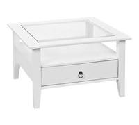 Table Basse Carrée Bois Massif Vernis Blanc et Verre - NATUR -