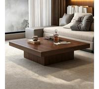 Table Basse Carrée En Bois Massif Luxe Table de salon centrale haut | Mobilier déco pour salon, espace détente et bureau(Walnut (with tray),100cm/39.4in)