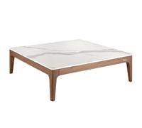 Table basse carrée en porcelaine, marbre et noyer