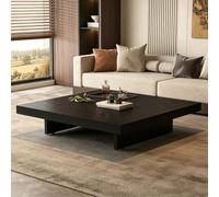 Table basse carrée épaisse en bois massif, design minimaliste profil bas | Table de salon adaptée aux halls chic, appartements et villas haut de gamme(B(with tray),31.5x31.5in)