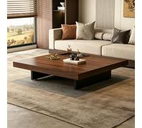 Table basse carrée épaisse en bois massif, design minimaliste profil bas | Table de salon adaptée aux halls chic, appartements et villas haut de gamme(A(with tray),31.5x31.5in)