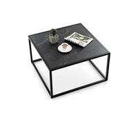 Table Basse Carrée Moderne, Meubles de Salon d'Appoint avec Dessus de Table en Faux Marbre et Structure en Acier, Table de Chevet Basse, Noir