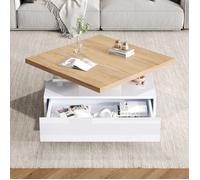 Table basse carrée,Pivotante à 360°,1 Tiroir Rangement,Table d'appoint salon,Meuble de salon,70x70x36cm Blanc brillant