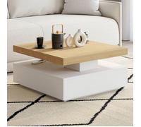 Table basse carrée pivotante THEA 70 cm bois et blanc