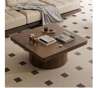 Table Basse Carrée Salon,Plateau Moderne en Placage de Bois avec Motif Parquet et Base Cylindrique, Plateau Épaissi,Noyer,78cm