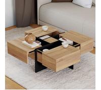 Table Basse Carrée Talia Avec Tiroirs Bois Et Noir