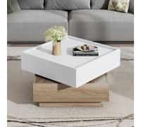 Table Basse Carréee 60x60x38cm-pivotante à 360°, Plateau Tournant Avec 2 Étagères-bois