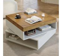 Table Basse Carréee-pivotante à 360°-table De Salon LED-table D'appoint-blanc Et Bois