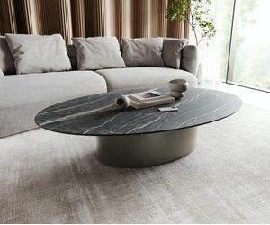 Table-basse Casilda 150x90 cm Céramique Laminam®Noir Desir Marron Pied central Finition à effet titane