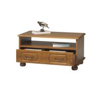 Table Basse Chêne Rustique Rectangle 2 Tiroirs 1 Niche L 82.4 H 42 P 46.5 cm - L 82.4 x l 46.5 x H 41.6 cm