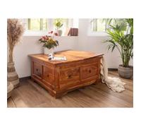 Table basse coffre - Bois massif d'acacia laqué (Miel) - Style colonial - OXFORD #0415