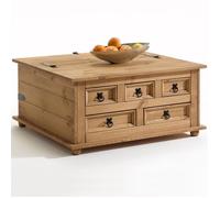 Table basse coffre rangement TEQUILA - IDIMEX - Pin massif - Style mexicain - 5 tiroirs - Coffre de rangement