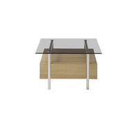 Table basse coloris chene en verre / bois - Longueur 80 x hauteur 45 x profondeur 80 cm --