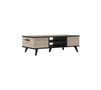 Table basse coloris Chene/ Noir avec 2 tiroirs - Dim : 106,6 x 35,2 x 50,1 cm --