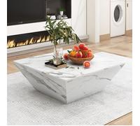 Table basse contemporaine - MODERNLUXE - 70x70x37cm - Haute brillance - Séjour - Adulte - Blanc