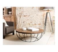 Table basse coque noire 100x100 cm en teck recyclé - APPOLINE