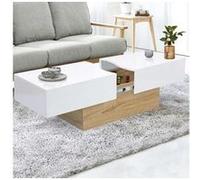 IDMarket Table basse coulissante MARTA 120/171×50×43 cm bois imitation hêtre blanc