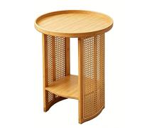 Table basse créative en rotin et résine, table d'appoint à 2 niveaux avec étagères entièrement en bambou, table de chevet multifonctionnelle pour salon, canapé, chambre à co Natural 45*56cm/17.7*22in