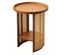 Table basse créative en rotin et résine, table d'appoint à 2 niveaux avec étagères entièrement en bambou, table de chevet multifonctionnelle pour salon, canapé, chambre à couc Brown 39*56cm/15.4*22in