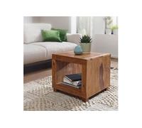 WOHNLING table basse en bois massif Sheesham Table 50 cm de large conception de table de salon de style campagnard brun foncé