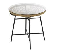 Table basse de jardin en résine recy imitation rotin et verre D52 52x50x52cm Beige