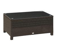 Outsunny Table basse de jardin Verre trempé 5 mm, rotin tressé, 85×50×39 cm, Max 50 kg, Marron