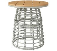 Outsunny Table basse de jardin, table d'appoint extérieur ronde en résine aspect rotin métal et plateau composite, Ø 45 x 50 cm gris