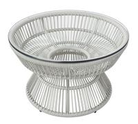 Table basse de jardin - Outsunny - ronde - en résine aspect rotin et plateau verre trempé - Ø 60 x 37 cm - gris clair