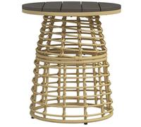 Outsunny Table basse de jardin, table d'appoint extšŠrieur ronde en ršŠsine aspect rotin mšŠtal et plateau composite, ? 45 x 50 cm naturel