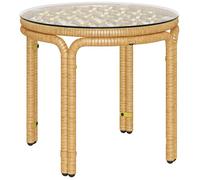 Table basse de jardin - Outsunny - ronde - en résine tressée - plaque en verre - facile à nettoyer - Ø 50 x 44 cm - jaune