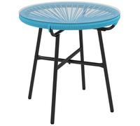 Table basse de jardin - Outsunny - ronde résine aspect rotin plateau verre trempé - métal - Ø 50x50cm - bleu