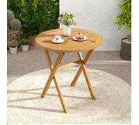 Table Basse de Jardin Ronde COSTWAY, Table Pliante en Bois d’Acacia 70 cm, Plateau Spacieux à Lattes, pour Balcon Terrasse Camping