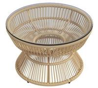 Outsunny Table basse de jardin ronde, table d'appoint en ršŠsine aspect rotin et plateau verre trempšŠ ?60 x 37H cm naturel