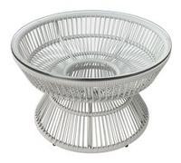 Table basse de jardin - Outsunny - ronde - en résine aspect rotin et plateau verre trempé - Ø 60 x 37 cm - gris clair