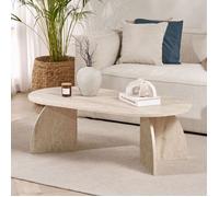 Table basse de salon en bois MDF mélaminé effet travertin 120 x 60 x 40 cm charge 25 kg