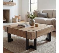 Table basse de salon HWC-A15AM bois massif de sapin rustique 60x60cm