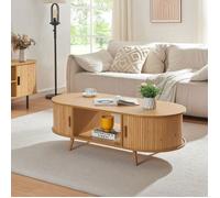 Table basse de salon Nordkapp avec portes coulissantes MDF bambou bois 120 x 55 x 40 cm naturel