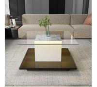 Table basse de salon O.Ye, table basse en verre brillant, table basse mobile avec roulettes pivotantes blanc TABLE BASSE