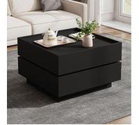 Table basse de salon Pivotante à 360° avec 2 tiroirs et rangement Noir Table basse moderne 60x60x38cm Table basse carré