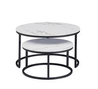 Table basse de salon, plateau en marbre blanc, support en métal, 60cm et 40cm