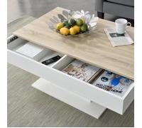 Table Basse de Salon Stylé avec 2 Espaces de Rangement Panneau de Particules 40 x 110 x 60 cm Effet Chêne Blanc [en.casa]