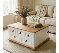 IDIMEX Table Basse de Salon Tequila Coffre Malle de Rangement rectangulaire en Bois Style Mexicain avec 5 tiroirs, en pin Massif lasuré Blanc et Brun