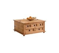 Idimex – Table basse coffre rangement TEQUILA – Pin massif, style mexicain, 5 tiroirs, teintée/cirée
