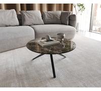 Table-basse Delron 70x70 cm Céramique Emperador Extra Lucidato Marron foncé Pied croisé plat Métal Noir