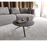Table-basse Delron 70x70 cm Céramique Laminam®Noir Désir Marron Pied croisé Plat Métal Finition Effet Titane