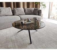 Table-basse Delron 90x90 cm Céramique Emperador Extra Lucidato Marron foncé Pied croisé plat Métal Noir