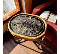 Table Basse d'engrenage d'horloge rétro, Real Moving Gears | Horloge surdimensionnée en or Antique, décoration de ferme, for salon, maison, bureau(A (67*50*59cm))