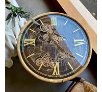 Table Basse d'engrenage d'horloge rétro, Real Moving Gears | Horloge surdimensionnée en or Antique, décoration de ferme, for salon, maison, bureau(B (80*42cm))