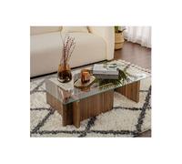 Hanah Home Table basse Flavio – décor noyer – Verre trempé – 105 x 65 x h30 cm
